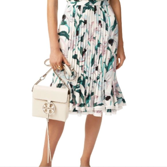 Tory Burch Louisa Silk Printed Ruffle Skirt in Ivory Desert Bloom,8 NWT
